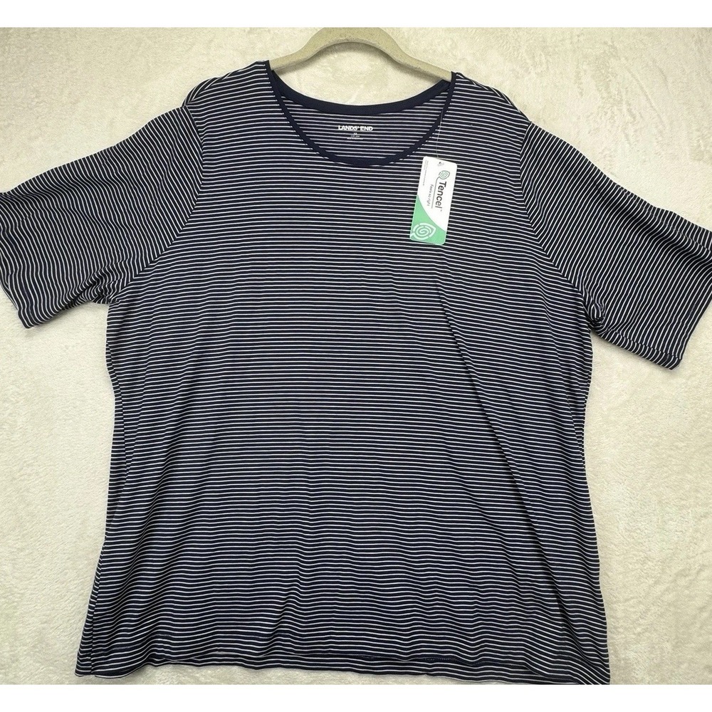 Lands' End Tencel Tee Shirt Women's 3X Plus Navy Stripe Stretch Soft Casual